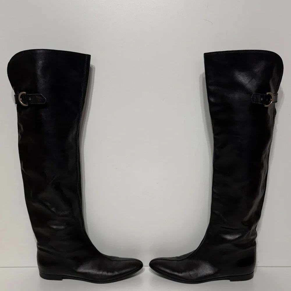 Sergio Rossi Knee High Tall Boots with Side Buckle Detail